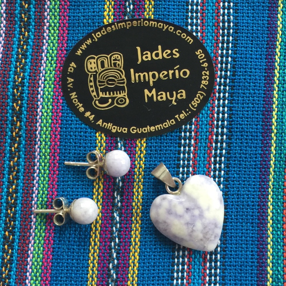 Lavender Jade Heart and earings from Guatemala
